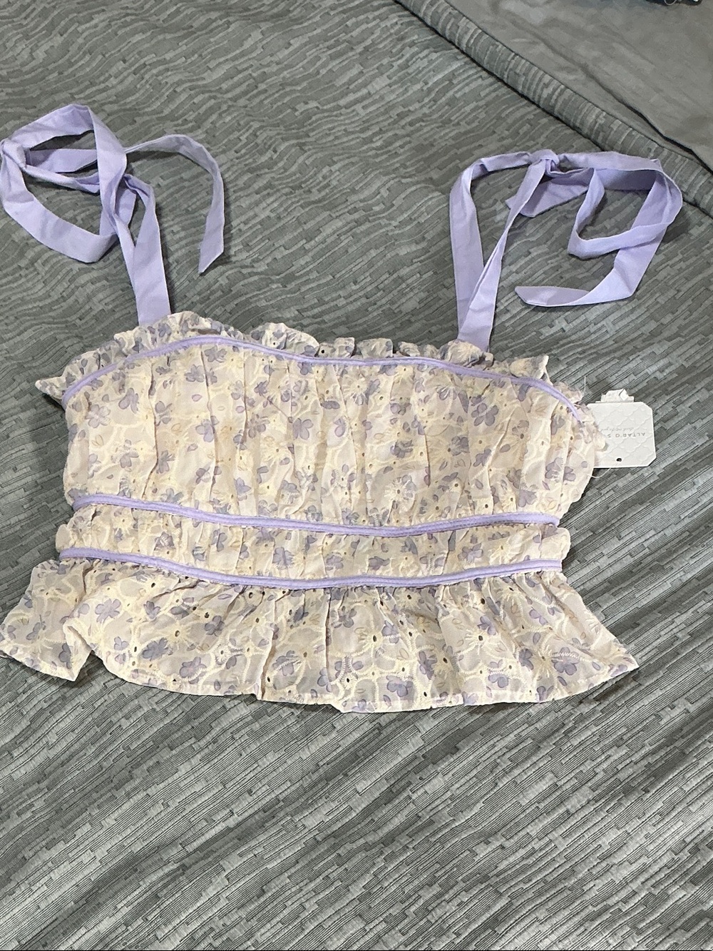 Altar'd State Lavender Butterfly Smocked Crop Top
